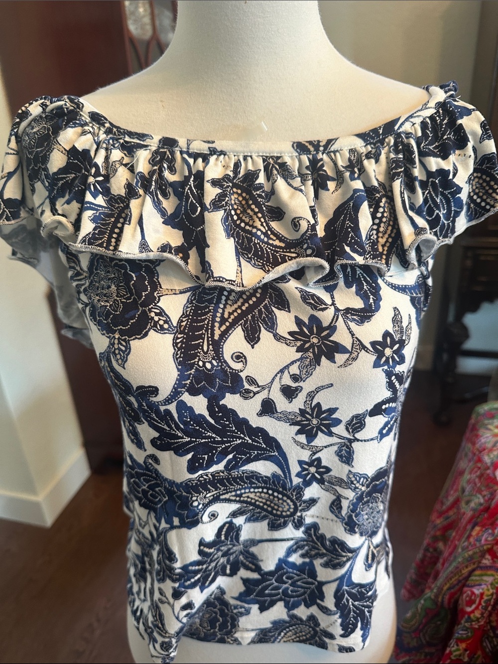 NWT Tommy Hilfiger Black Floral Off-Shoulder Ruffle Top